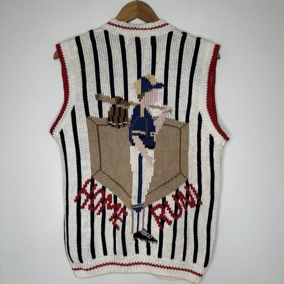 Vintage Design Options Knit Ugly Sweater Vest Small Baseball Players - Picture 5 of 10